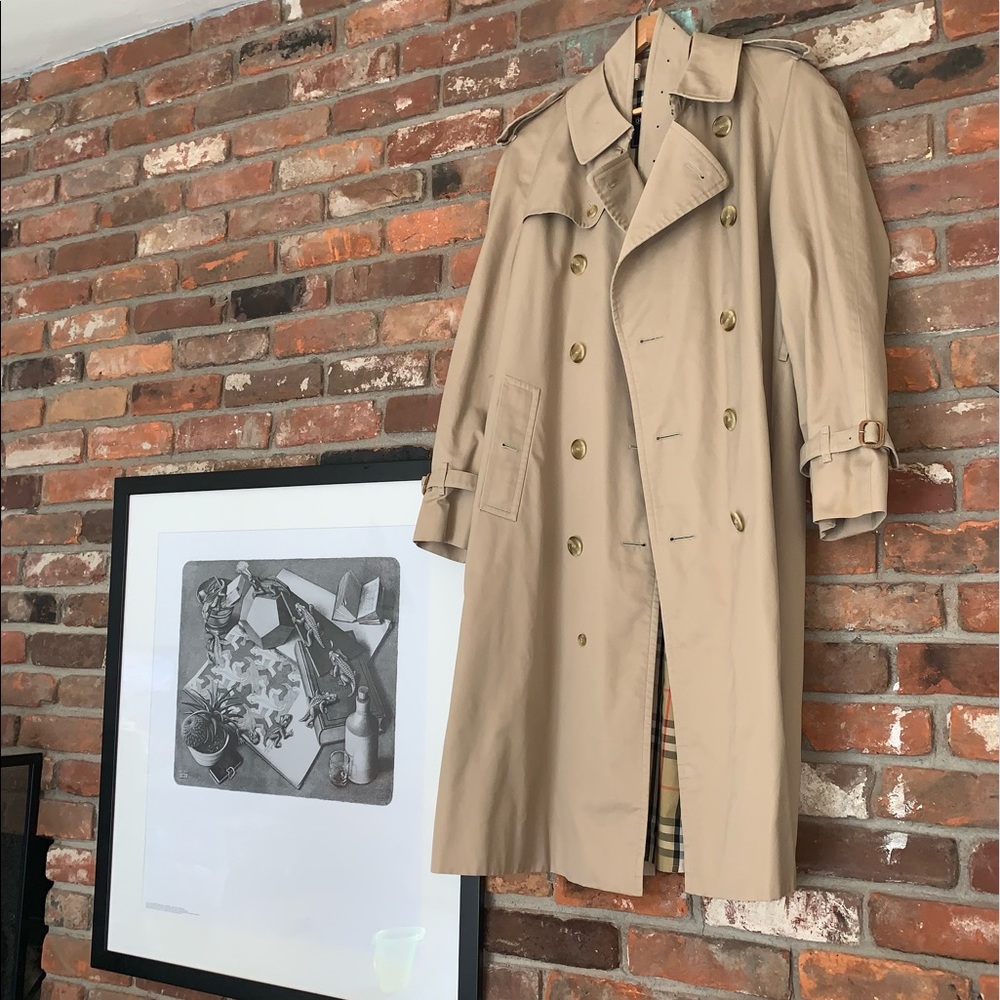 Tan Burberry trench coat